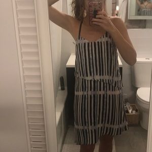 Anthropologie blue & white dress + leather straps